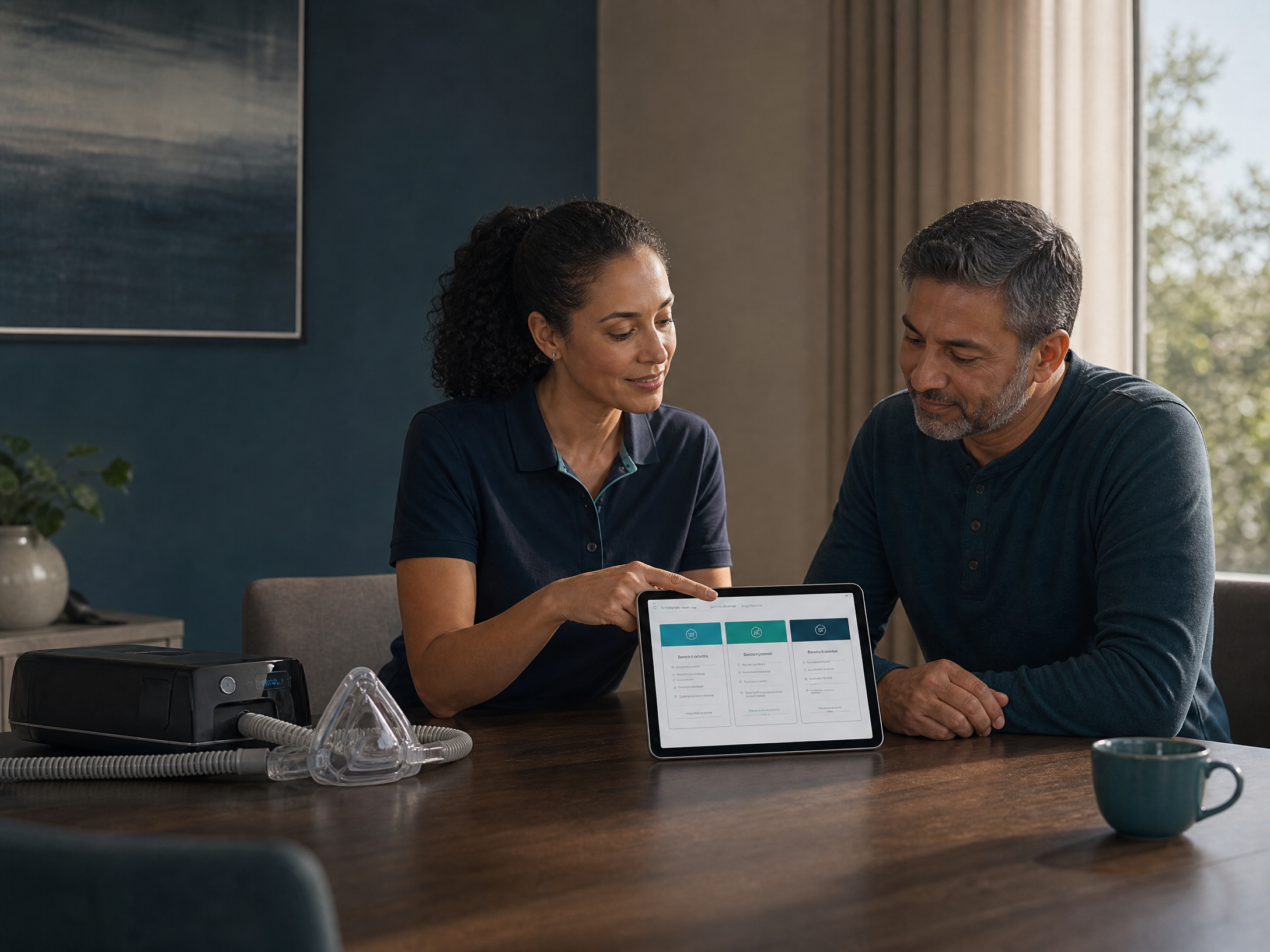A Medigy clinician and patient reviewing sleep therapy care pathways